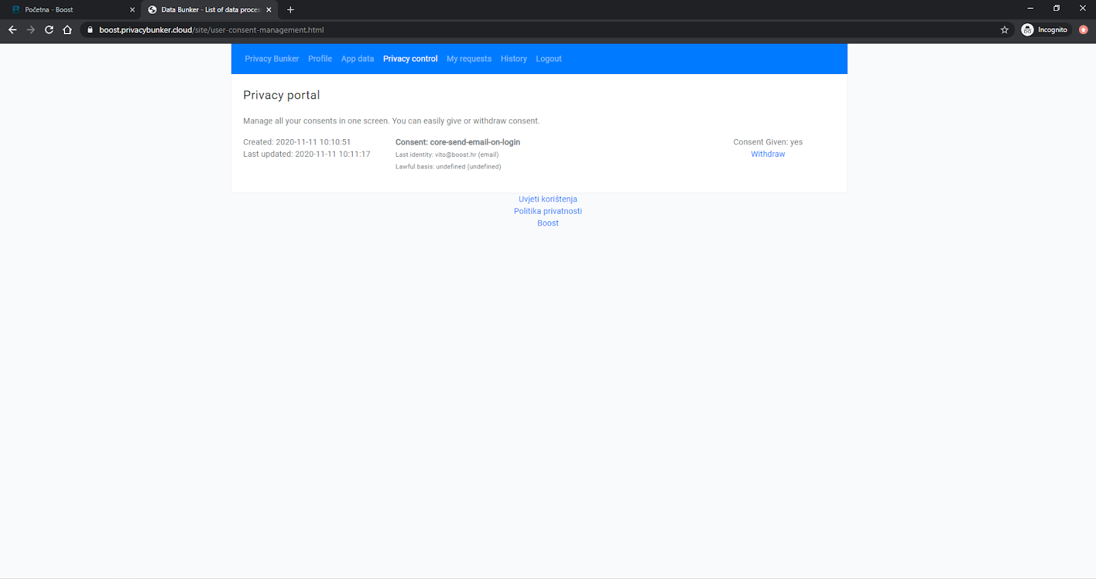 user privacy controls