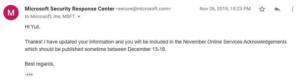 Confirmation letter from Microsoft